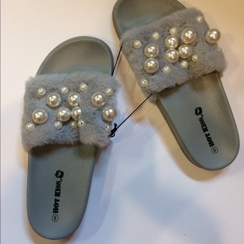 Grey slide sandals